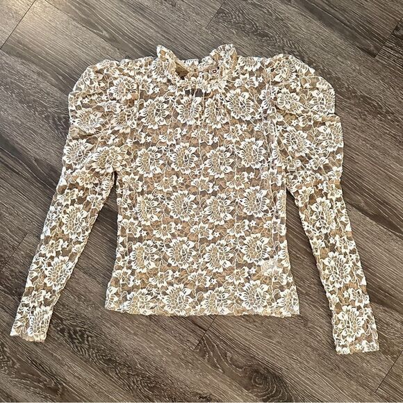 Dolan Sheer Lace Mock Neck Top - Picture 1 of 11